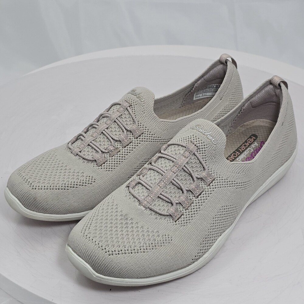 Skechers Women 9.5 Taupe Gray Newbury St Every Angle Stretch Slip On Sneakers